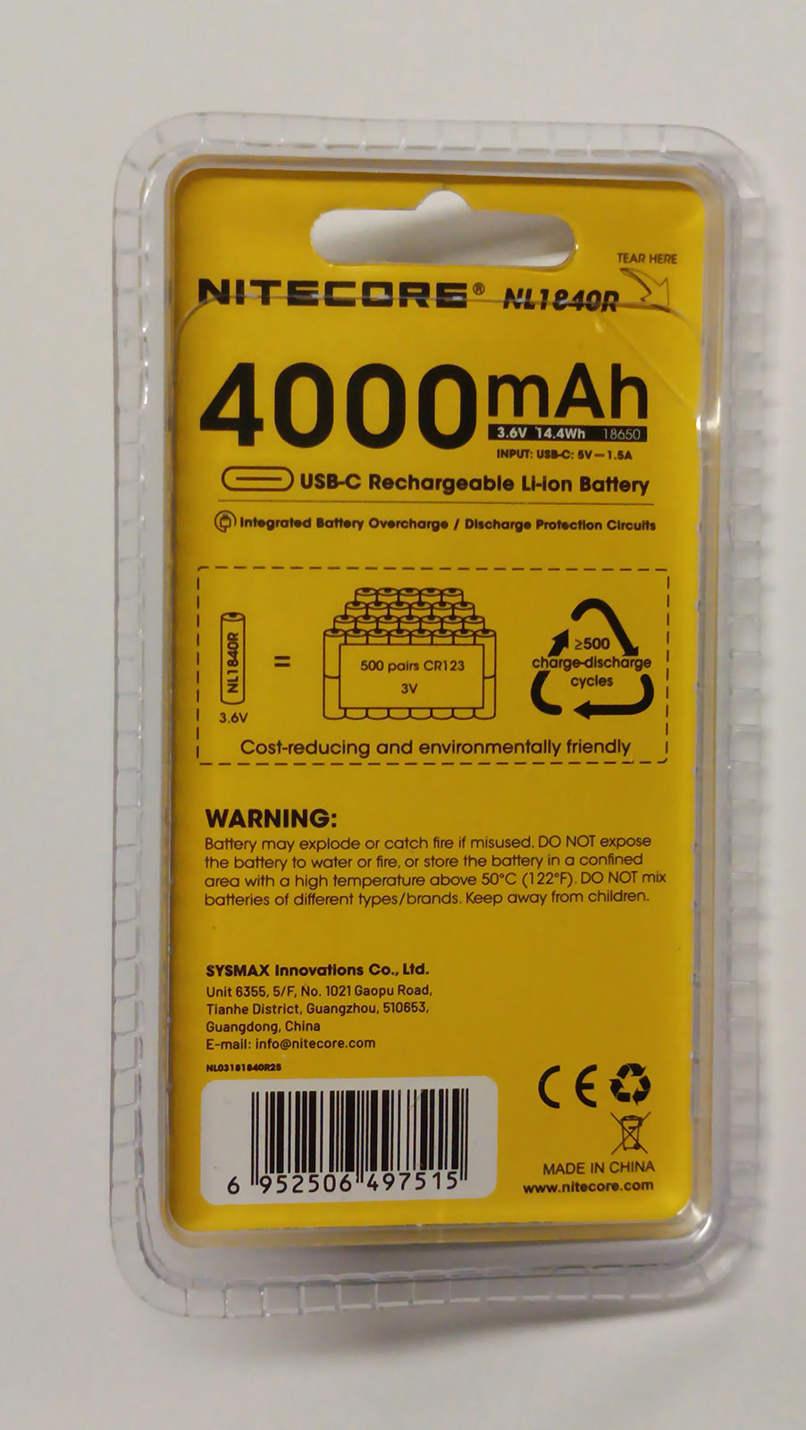 ΜΠΑΤΑΡΙΑ NITECORE 18650 / 4000mAh (τιμή τεμαχίου), NL1840R - Image 2